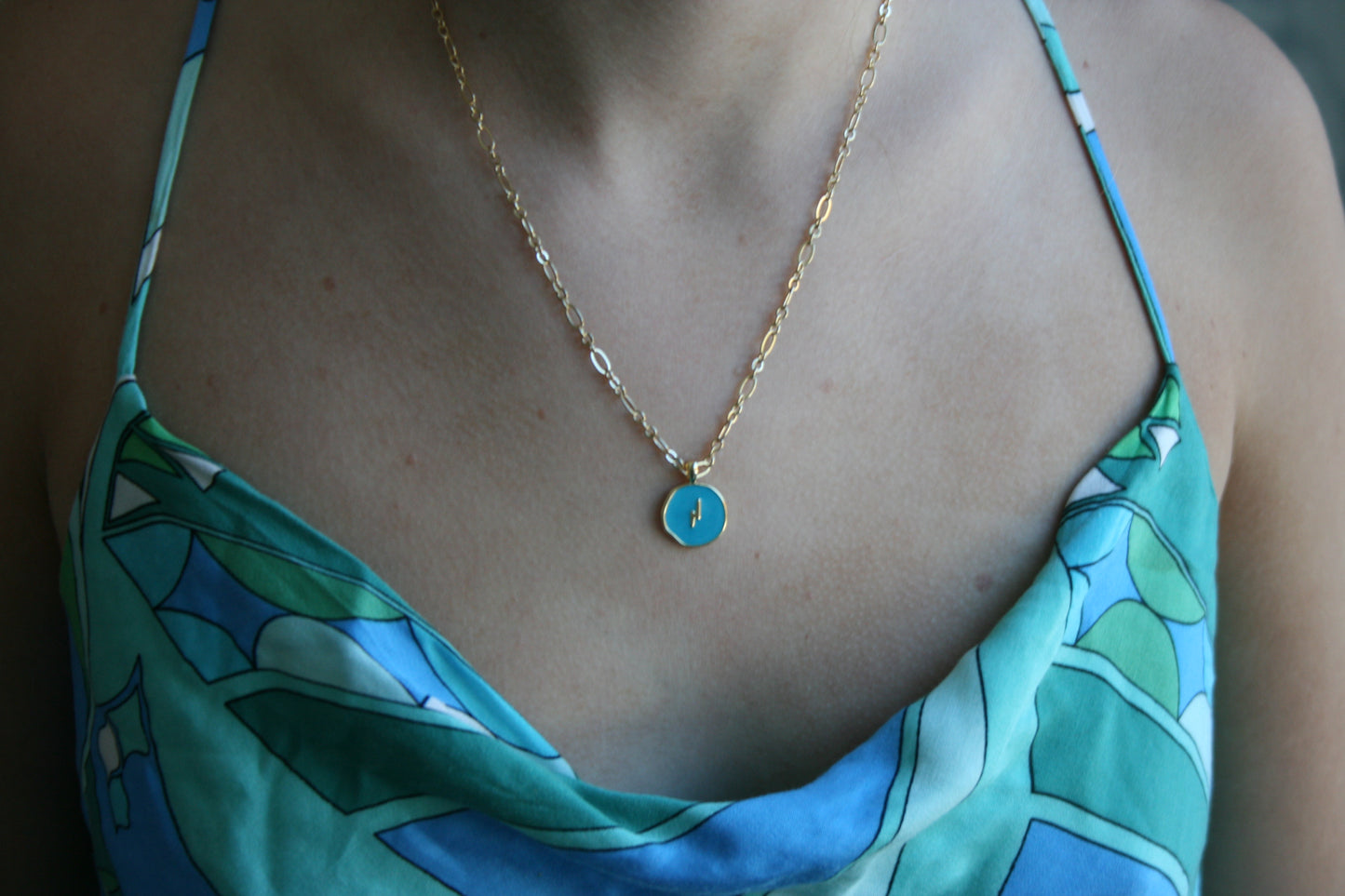 Teal Lighting Bolt Necklace