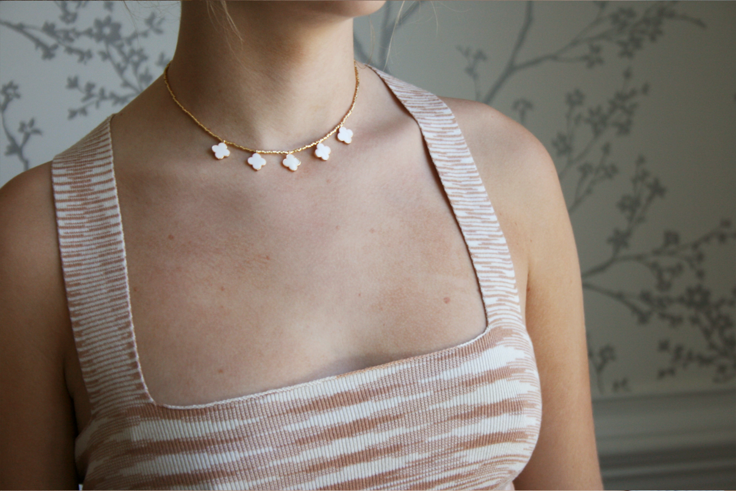 White Clover Beaded Choker